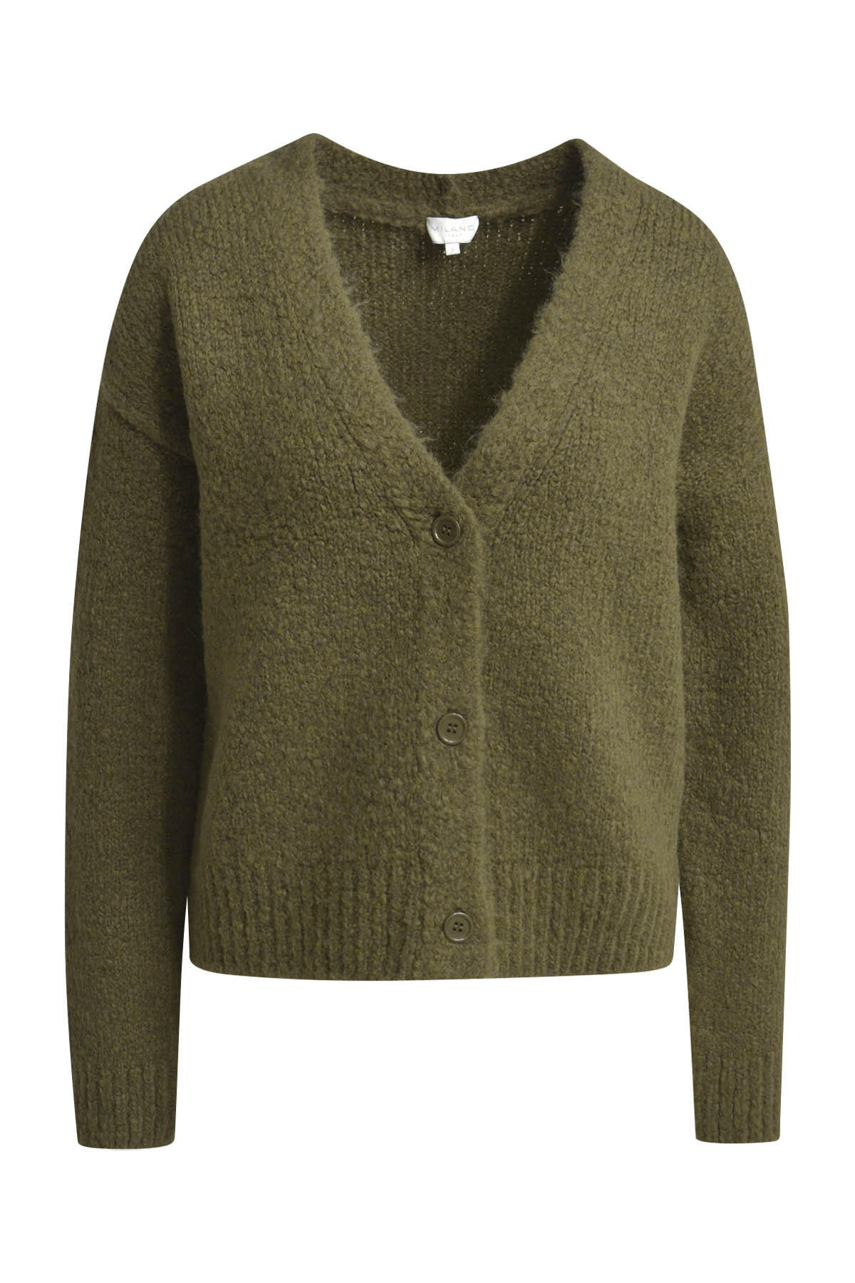 Milano Italy - Normal fitted Cardigan with 1/1 sleeves and button placket khaki - Gr. - XS von Milano Italy