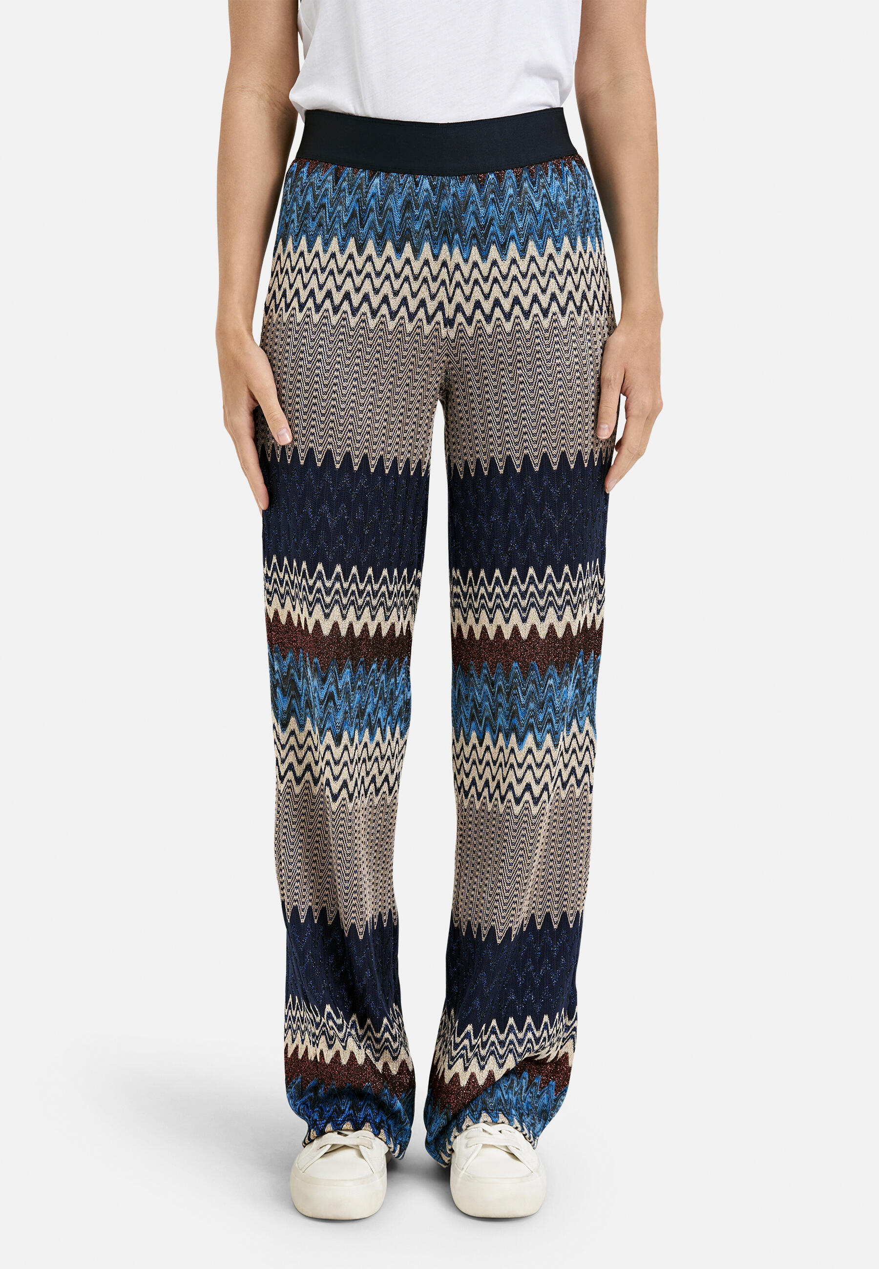 Milano Italy - Pants w elastic wb and wide legs navy print - Gr. - 42 von Milano Italy