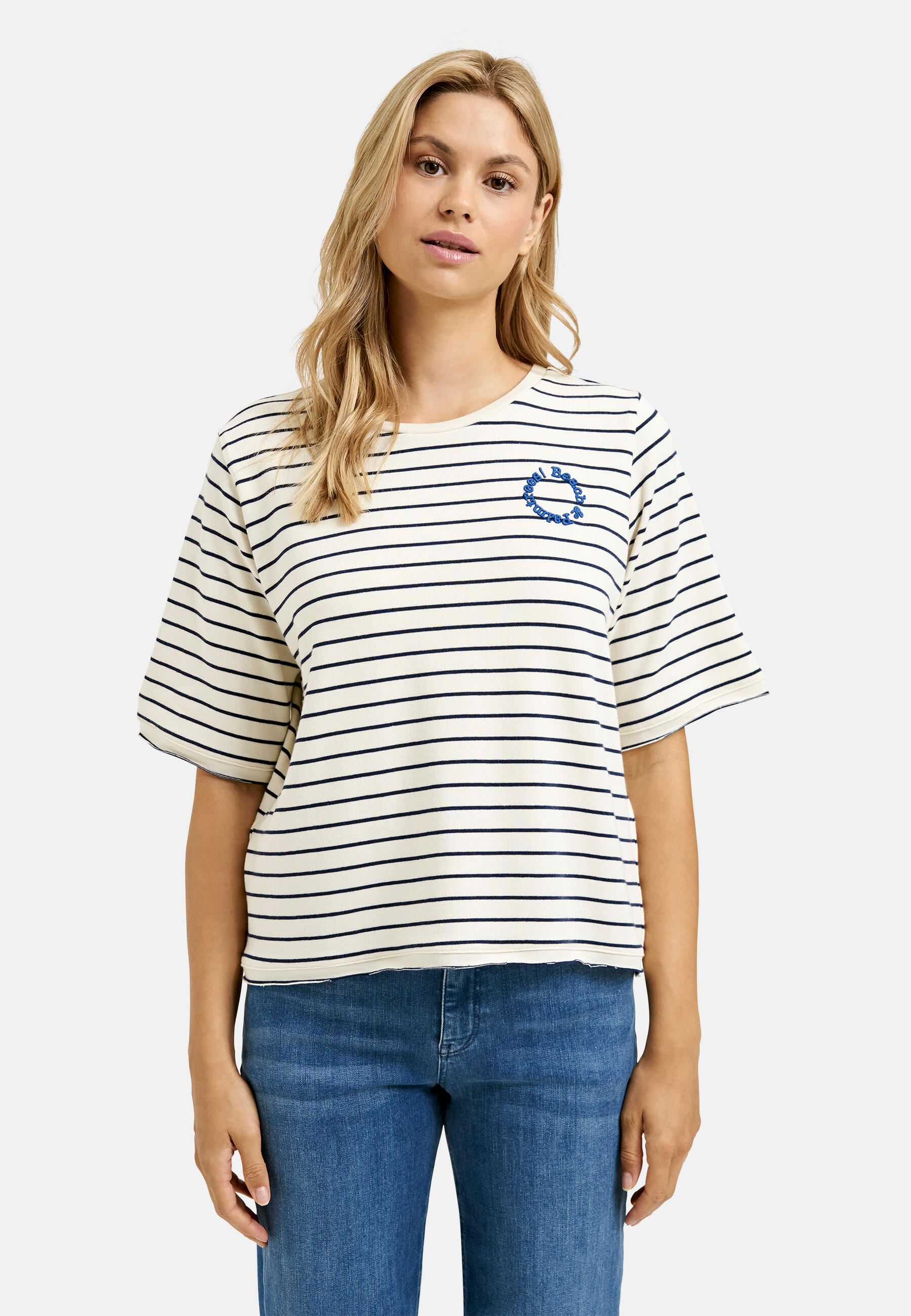 Milano Italy - Sweatshirt w roundneck + 1/2 sleeves and hem w open edge navy print - Gr. - XXL von Milano Italy