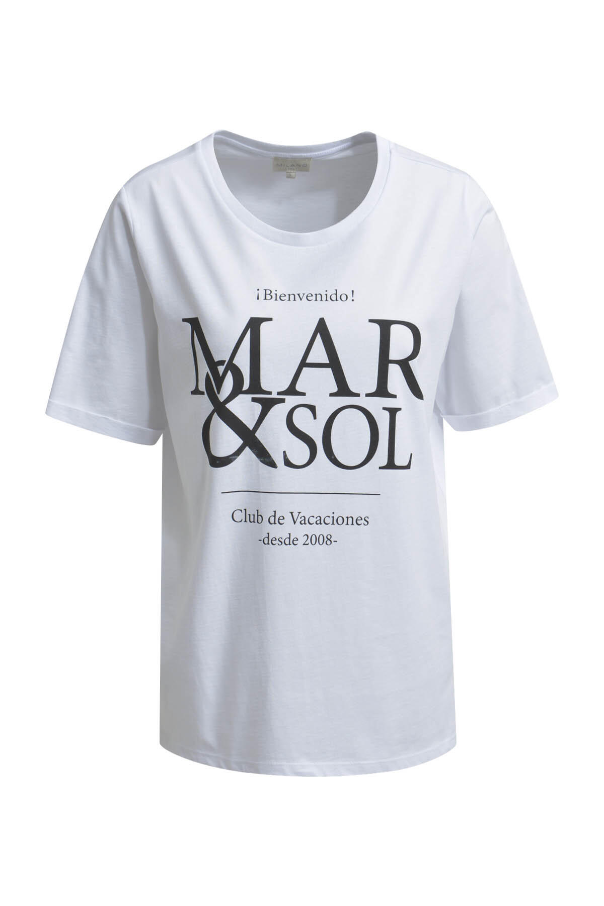 Milano Italy - T-Shirt w roundneck + turn up at sleeve white - Gr. - M von Milano Italy