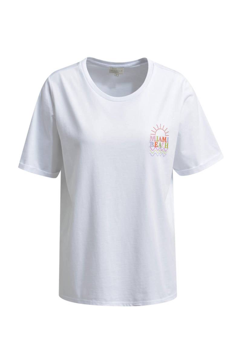 Milano Italy - T-Shirt w roundneck + turn up at sleeve white - Gr. - XS von Milano Italy