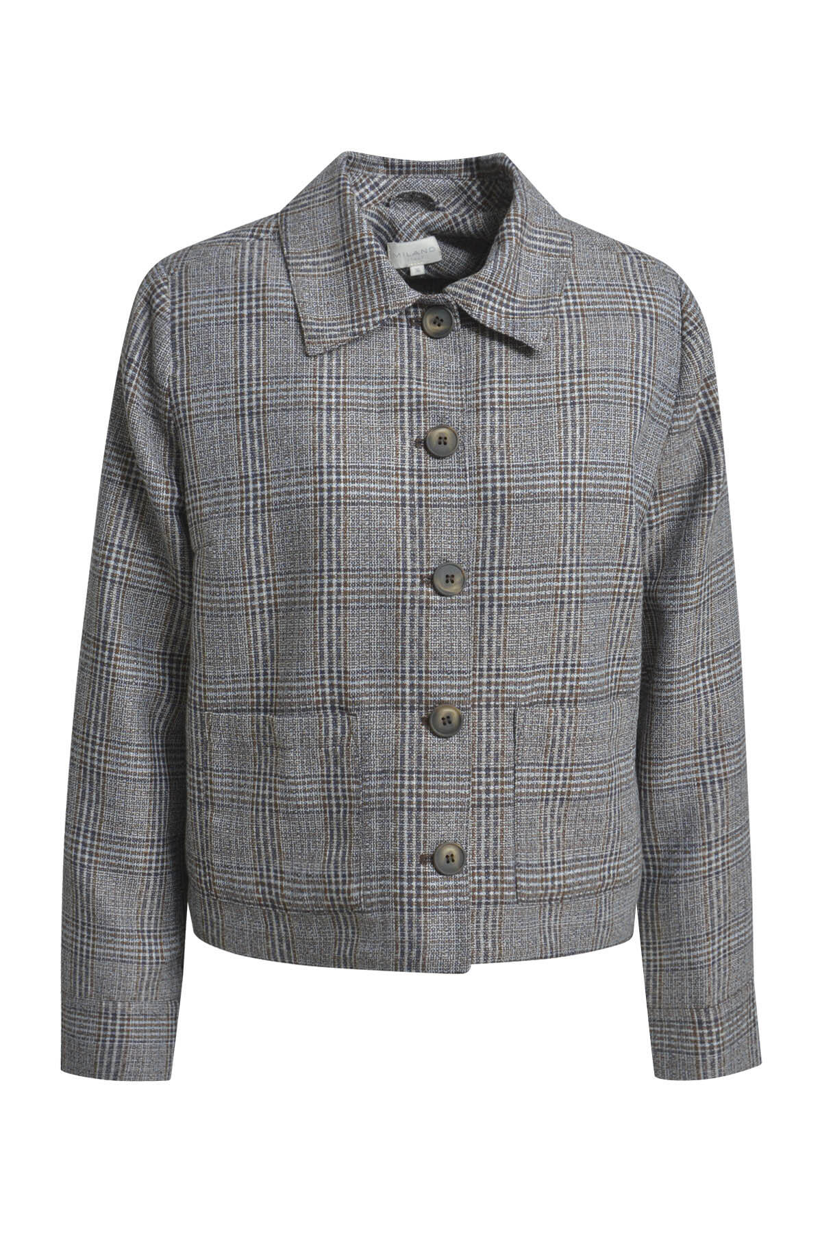 Milano Italy - boxy jacket w/ collar & patched pockets 1/1 sleeve mink print - Gr. - 36 von Milano Italy