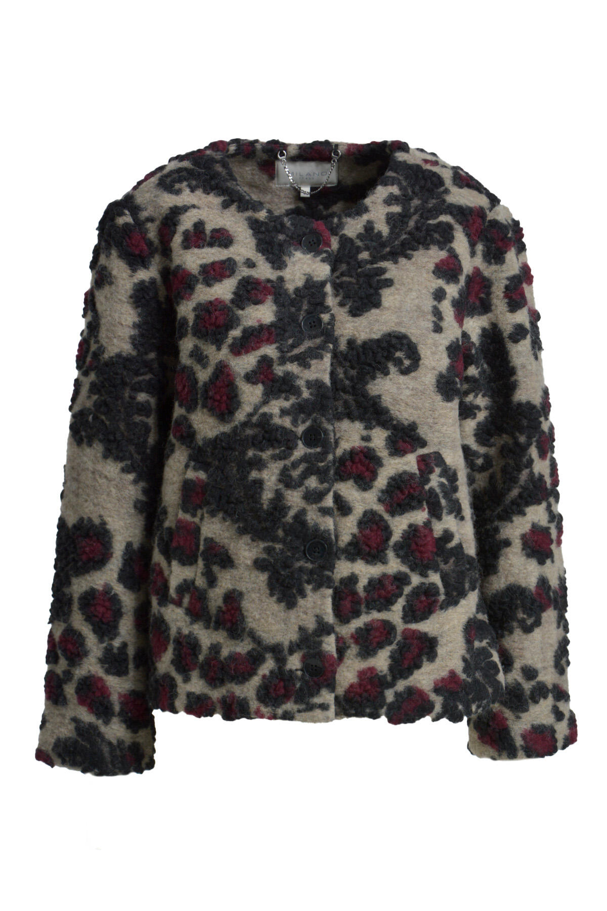 Milano Italy - jacket roundneck welt pockets 1/1 sleeve black print - Gr. - 38 von Milano Italy