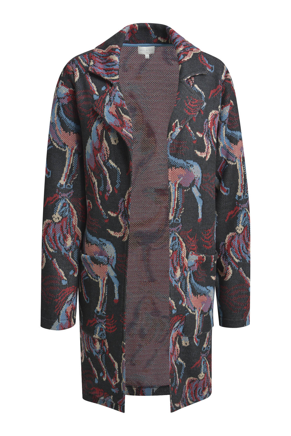 Milano Italy - jersey coat w/ lapel patched pockets 1/1 sleeve vino print - Gr. - S von Milano Italy