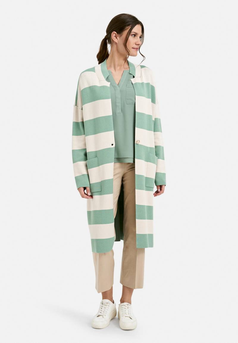 Milano Italy - long cardigan w patched pockets, button closure + 1/1 sleeves sage print - Gr. - XS von Milano Italy