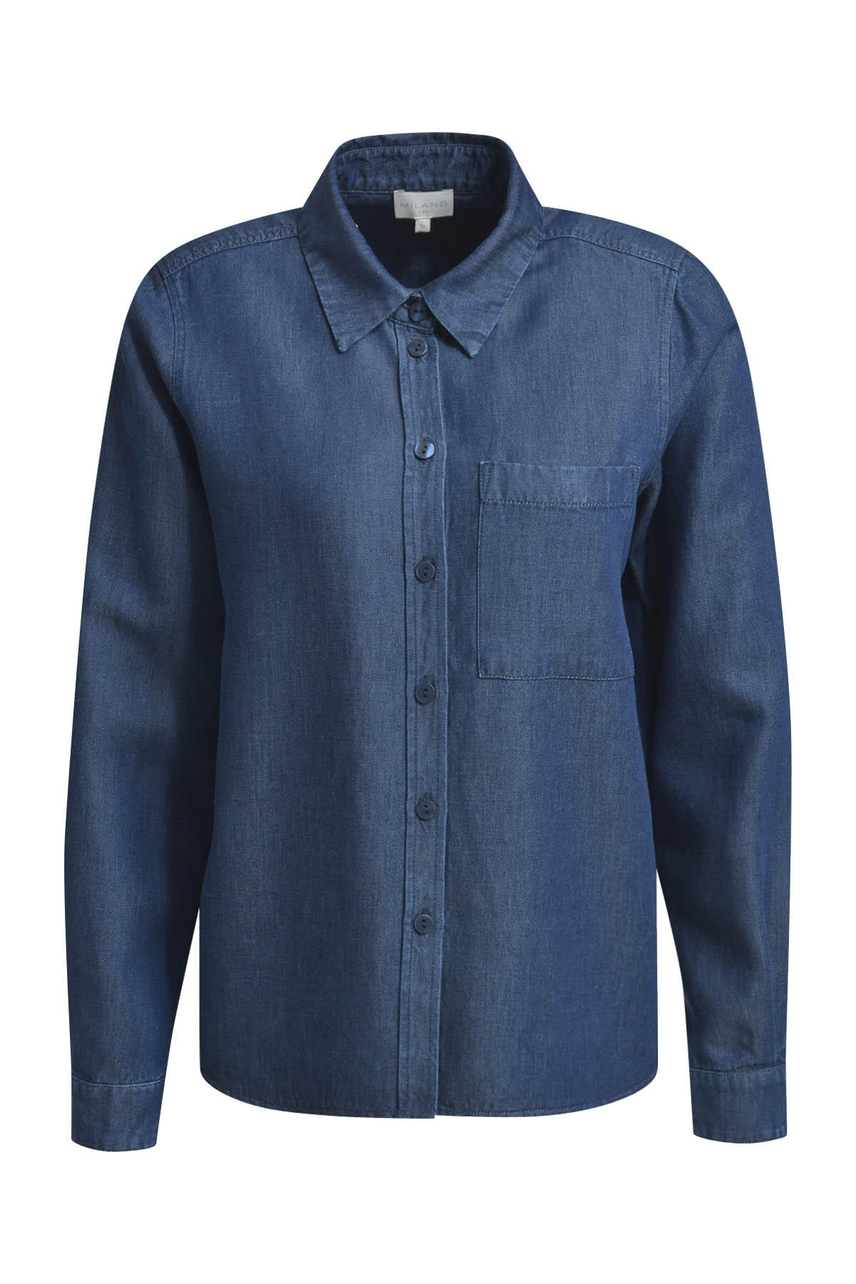 Milano Italy - shirt blouse w/ chest pocket 1/1 sleeve dark denim - Gr. - 36 von Milano Italy