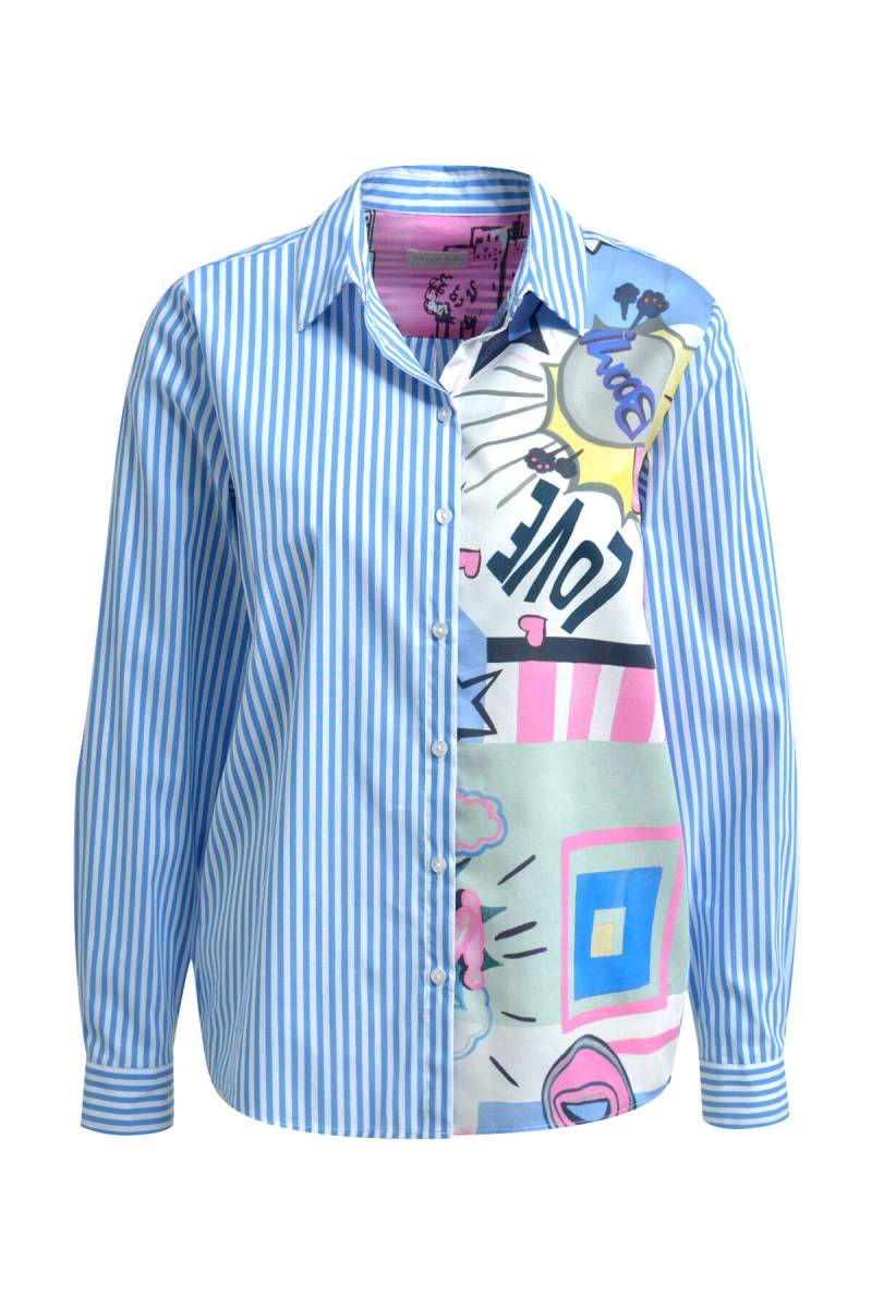Milano Italy - shirt blouse w/ patch 1/1 sleeve azur print - Gr. - 44 von Milano Italy