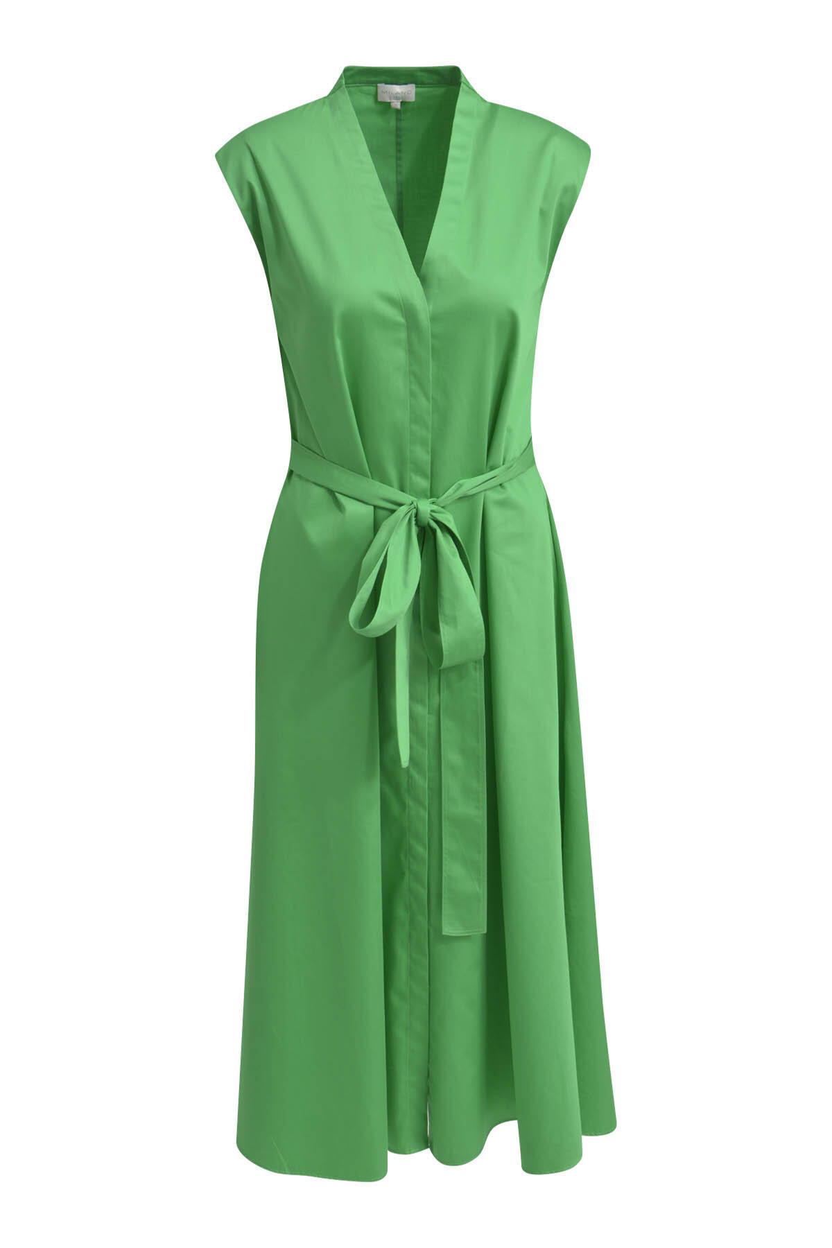 Milano Italy - sleeveless Mididress w v-neck, placket + belt apple - Gr. - 44 von Milano Italy