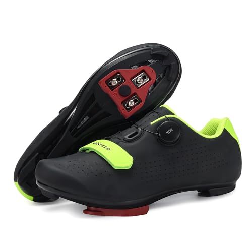 Milazzo Fahrradschuhe für Herren – Rennrad, MTB & Indoor-Cycling – Atmungsaktive Radsportschuhe kompatibel mit SPD, SPD-SL & Look Delta Pedalen-Black-Green47 von Milazzo