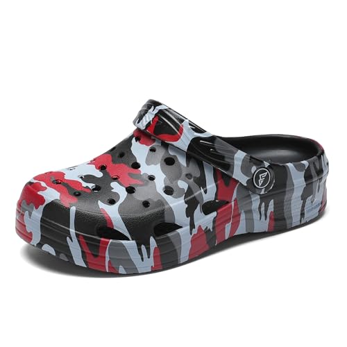 Milazzo Jungen Mädchen Tarn-Garten-Clogs: Bequeme Slip-On-Strandsandalen für kleine und große Kinder - Kindergröße EU 32-33 Tarnfarbe Rot von Milazzo
