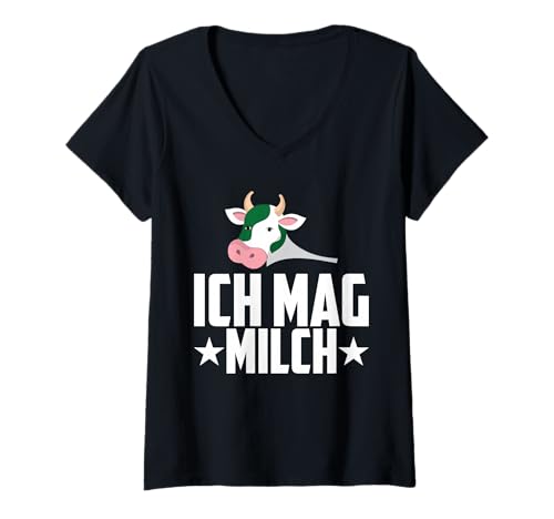 Damen ICH MAG Milch T-Shirt mit V-Ausschnitt Damen ICH MAG Milch T-Shirt mit V-Ausschnitt von Milchbauer Kühe Design