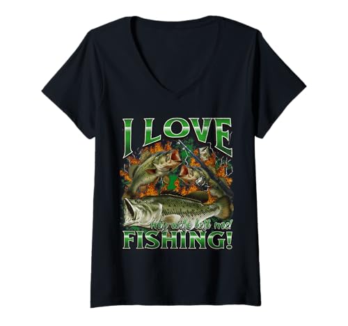 Damen I Love Fishing Funny Offensive Fishing Meme Bootleg Grafik T-Shirt mit V-Ausschnitt von MildlyPerturbed