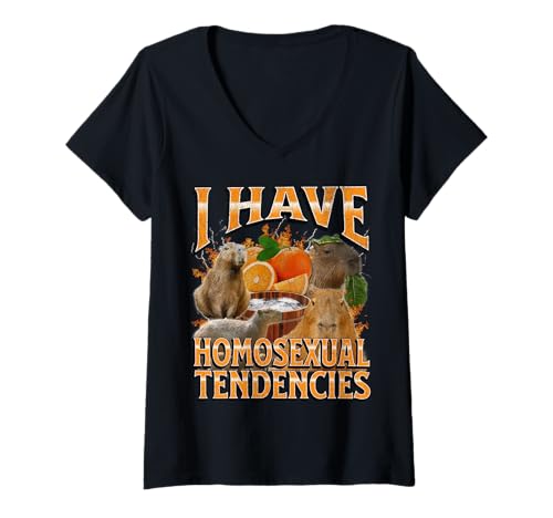 Damen Ich Habe homosexuelle Tendenzen Lustiges Capybara-Meme-Bootleg Y2K T-Shirt mit V-Ausschnitt von MildlyPerturbed