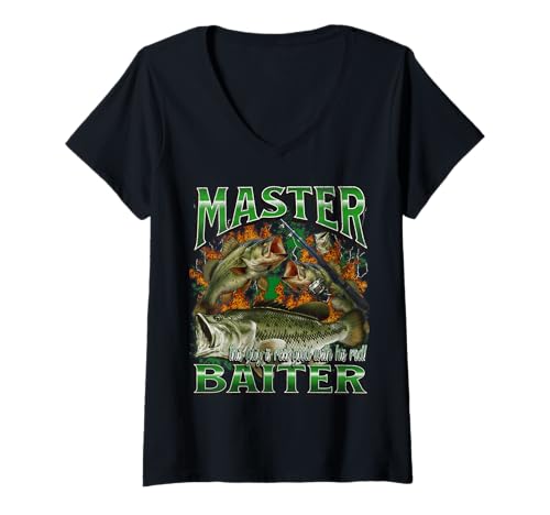 Damen Master Baiter Funny Offensive Fishing Meme Bootleg Grafik T-Shirt mit V-Ausschnitt von MildlyPerturbed