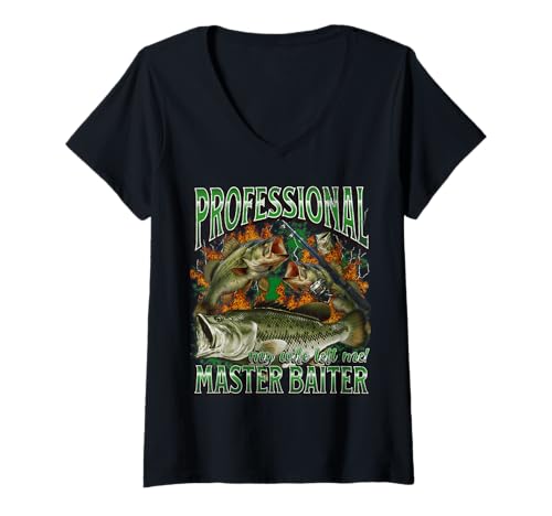 Damen Master Baiter Funny Offensive Fishing Meme Bootleg Grafik T-Shirt mit V-Ausschnitt von MildlyPerturbed