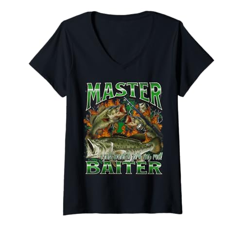 Damen Master Baiter Funny Offensive Fishing Meme Bootleg Grafik T-Shirt mit V-Ausschnitt von MildlyPerturbed