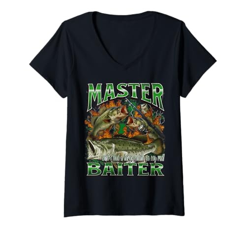 Damen Master Baiter Funny Offensive Fishing Meme Bootleg Grafik T-Shirt mit V-Ausschnitt von MildlyPerturbed