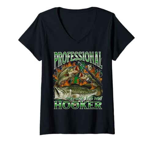 Damen Professionelle Nutte Lustiges Offensives Angeln Meme Bootleg T-Shirt mit V-Ausschnitt von MildlyPerturbed