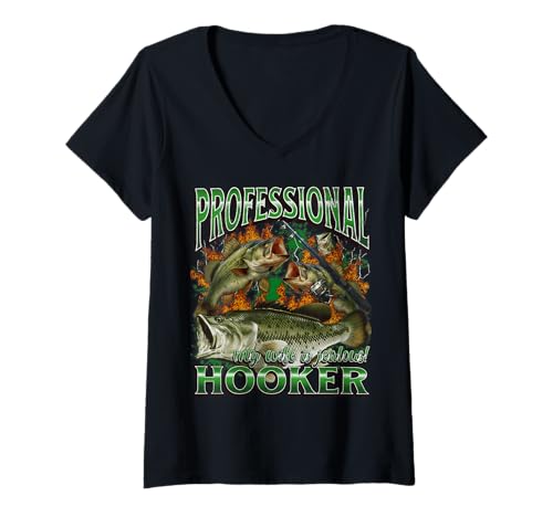 Damen Professionelle Nutte Lustiges Offensives Angeln Meme Bootleg T-Shirt mit V-Ausschnitt von MildlyPerturbed