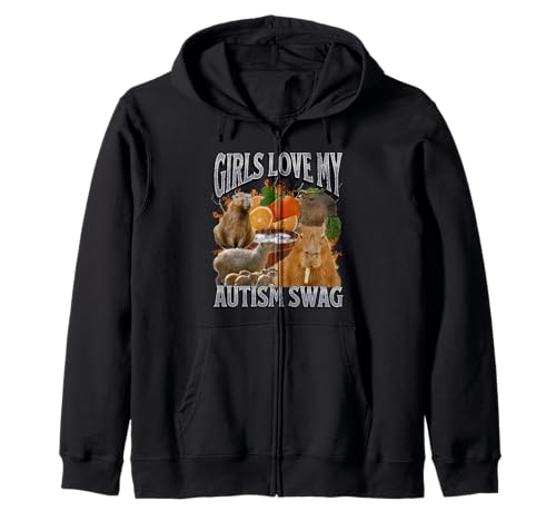 Mädchen lieben meinen Autismus-Swag Lustiges Capybara-Meme-Bootleg Y2K Kapuzenjacke von MildlyPerturbed