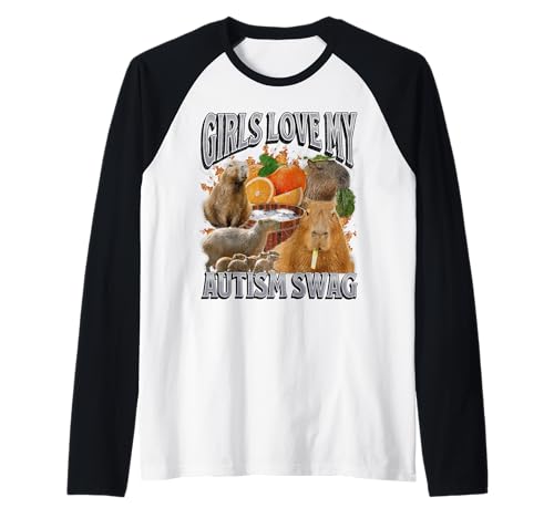 Mädchen lieben meinen Autismus-Swag Lustiges Capybara-Meme-Bootleg Y2K Raglan von MildlyPerturbed