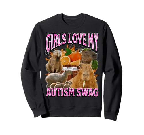 Mädchen lieben meinen Autismus-Swag Lustiges Capybara-Meme-Bootleg Y2K Sweatshirt von MildlyPerturbed