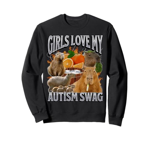 Mädchen lieben meinen Autismus-Swag Lustiges Capybara-Meme-Bootleg Y2K Sweatshirt von MildlyPerturbed