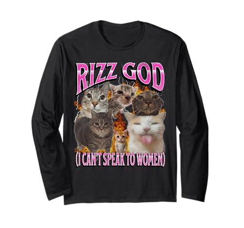 Rizz God Ich kann nicht mit Frauen sprechen Lustiges Katzen-Meme-Bootleg Langarmshirt Rizz God Ich kann nicht mit Frauen sprechen Lustiges Katzen-Meme-Bootleg Langarmshirt von MildlyPerturbed