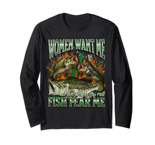 Women Want Me Fish Fear Me Lustiges Angel-Meme-Bootleg Langarmshirt von MildlyPerturbed