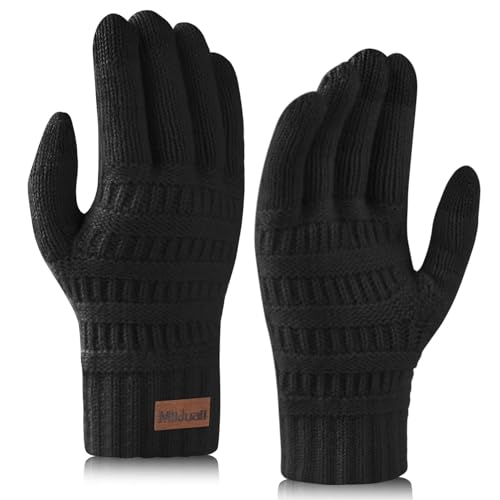 Milduall Gestrickte Handschuhe Touchscreen, Strickhandschuhe Winter Handschuhe Fingerhandschuhe Winterhandschuhe Thermohandschuhe Fäustlinge für Damen Mädchen Outdoor, Schwarz von Milduall