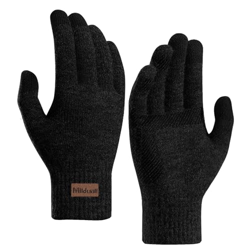 Milduall Strickhandschuhe Touchscreen, Fingerhandschuhe Winterhandschuhe Handschuhe Fäustlinge | Rutschfest und Verdickt | Ideal für Damen Herren Radfahren Outdoor, Schwarz von Milduall