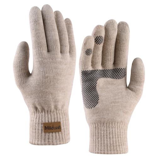 Milduall Strickhandschuhe Touchscreen, Fingerhandschuhe Winterhandschuhe Handschuhe Fäustlinge | rutschfest und Verdickt | Ideal für Damen Herren Radfahren Outdoor, Khaki von Milduall