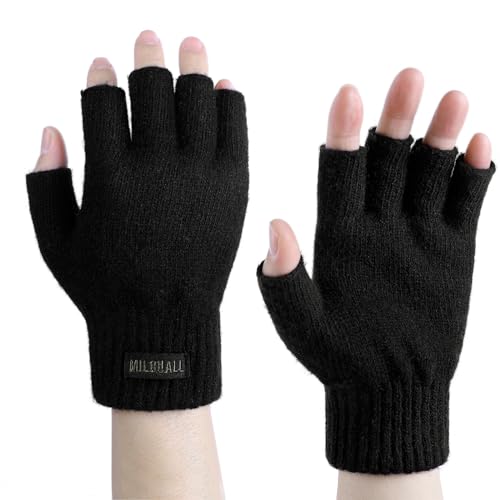 Milduall Winter Strickhandschuhe, Fingerlose Handschuhe Wolle Fingerhandschuhe Fäustlinge Halbfinger Winterhandschuhe Geschenk für Damen Herren Outdoor Radfahren, Praktisch für Alltag von Milduall