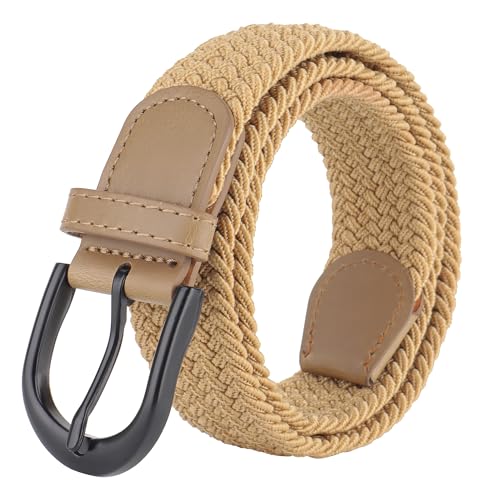 Mile High Life Geflochtene elastische Stretchgürtel Pin Oval Feste schwarze Gürtelschnalle PU Loop-Endspitze Männer von Mile High Life