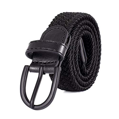 Mile High Life Junior geflochtene elastische Stretchgürtel | Dornschnalle | PU Loop-Endspitze | Jungen Mädchen | 2,5 cm breit (Black, Small 51cm (66cm Length)) von Mile High Life