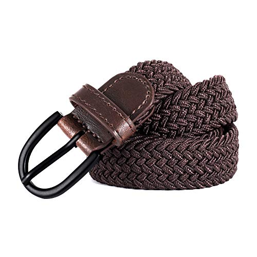 Mile High Life Junior geflochtene elastische Stretchgürtel | Dornschnalle | PU Loop-Endspitze | Jungen Mädchen | 2,5 cm breit (Brown, Large 61cm (76cm Length)) von Mile High Life