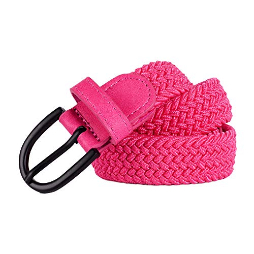 Mile High Life Junior geflochtene elastische Stretchgürtel | Dornschnalle | PU Loop-Endspitze | Jungen Mädchen | 2,5 cm breit (Hot Pink, Medium 56cm (71cm Length)) von Mile High Life