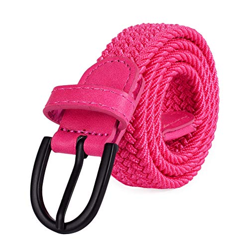Mile High Life Junior geflochtene elastische Stretchgürtel | Dornschnalle | PU Loop-Endspitze | Jungen Mädchen | 2,5 cm breit (Hot Pink, Small 51cm (66cm Length)) von Mile High Life