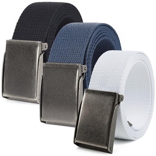 Mile High Life Leinwand Webgürtel Passend zugeschnitten Flip-Top Gebürstete silberne Nickelschnalle 24 Farben von Mile High Life