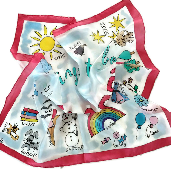 Sei Glücklich Hand Bemalt Seide Bandana Schal, Um Uns An Dinge Zu Erinnern, Die Glücklich Sein. Ein Ideales Geschenk, Ihren Freund Oder Sich Sei Glücklich Hand Bemalt Seide Bandana Schal, Um Uns An Dinge Zu Erinnern, Die Glücklich Sein. Ein Ideales Geschenk, Ihren Freund Oder Sich von MileSilk