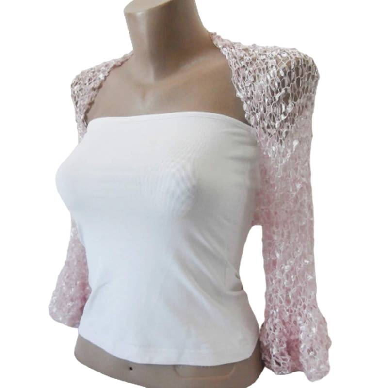 Blass Rosa 3/4 Rüschen Ärmel Bolero, Häkeln Seidige Braut Shrug, Brautjungfer Blumenmädchen Bolero Jacke, Sommer Hochzeit Cover Up von MilenaCh