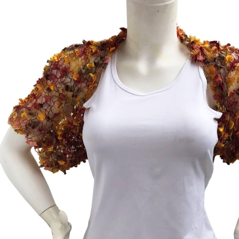 Braun Rot Gelb Winter Bolero Shrug, Herbstfarben Strickjacke Kurze Ärmel, Halbe Ärmel Jacke von MilenaCh