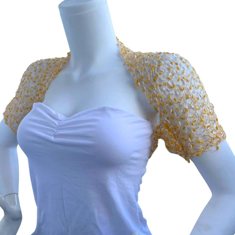 Gelb Weiß Bolero Shrug, Strick Sommerjacke, Halbe Ärmel Shrug von MilenaCh