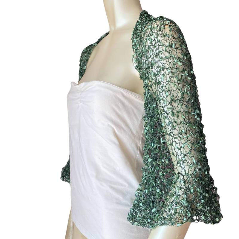 Häkeln Grün Bolero Shrug, Elbow Dunkelgrün Brautjungfer Jacke, Mutter Der Braut Sommer 3/4 Rüschenärmel Vertuschen Häkeln Grün Bolero Shrug, Elbow Dunkelgrün Brautjungfer Jacke, Mutter Der Braut Sommer 3/4 Rüschenärmel Vertuschen von MilenaCh