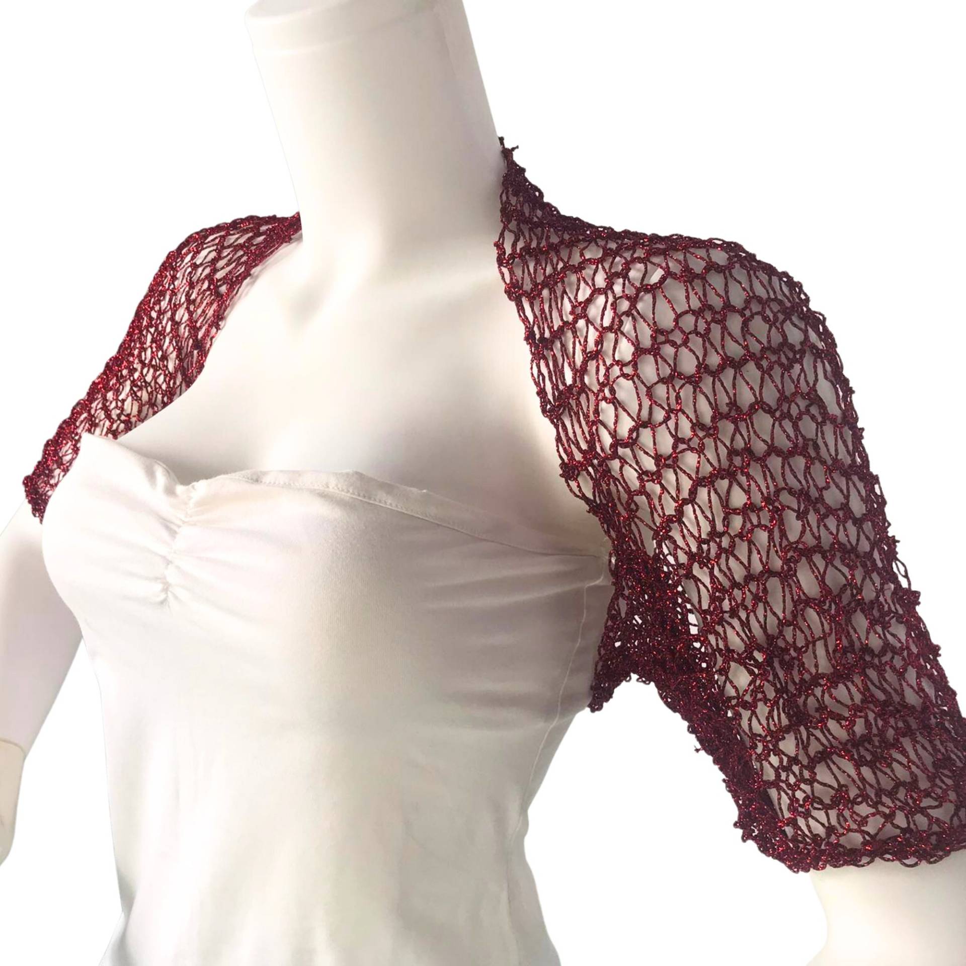 Häkeln Sie Die Rote Kurze Jacke, Big Stitch Light Bolero Shrug, Abend Metallic Brokat Mutter Der Braut Vertuschen Häkeln Sie Die Rote Kurze Jacke, Big Stitch Light Bolero Shrug, Abend Metallic Brokat Mutter Der Braut Vertuschen von MilenaCh