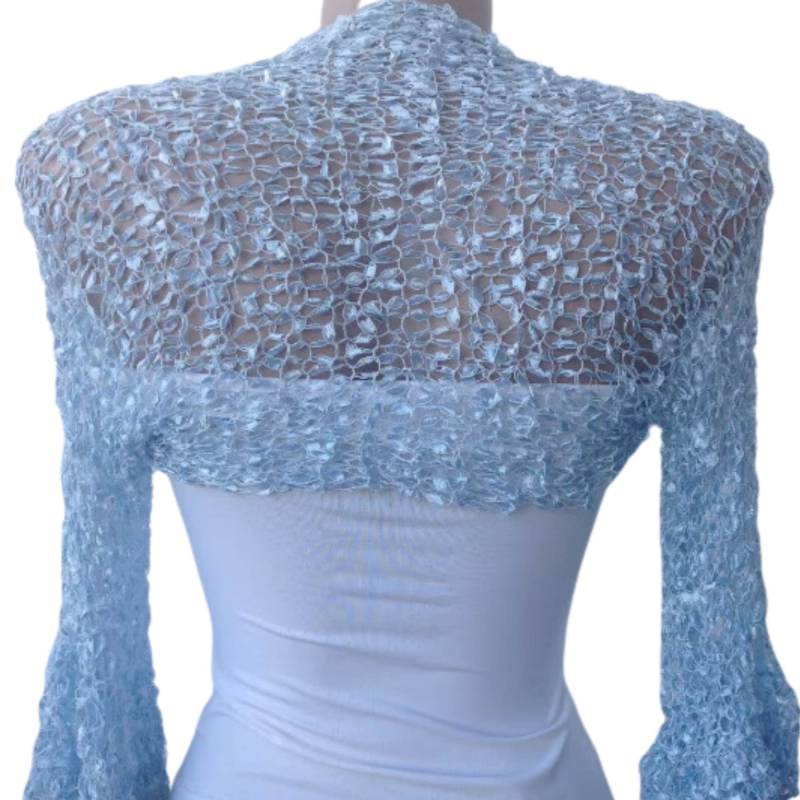 Hellblauer Hochzeit Shrug Bolero, 3/4 Rüschen Ärmel Häkeljacke, My Something Blue, Handgestrickter Großer Bolero Hellblauer Hochzeit Shrug Bolero, 3/4 Rüschen Ärmel Häkeljacke, My Something Blue, Handgestrickter Großer Bolero von MilenaCh