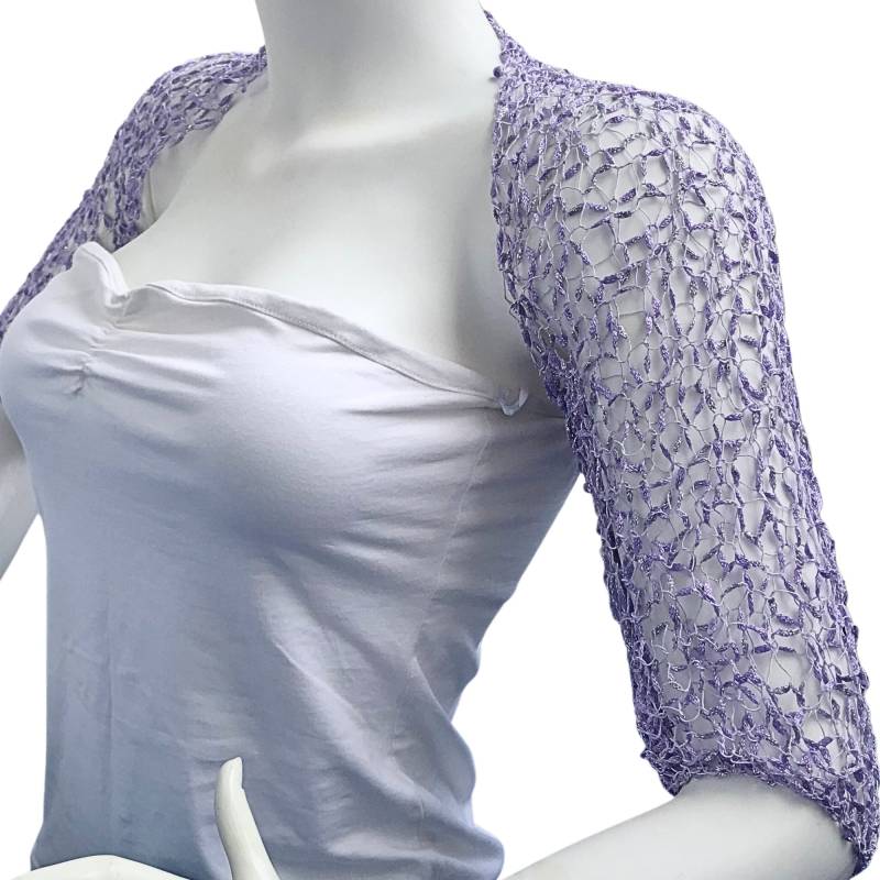 Lila Kurz Bolero Jacke, Halbe Ärmel Seidiger Shrug, Häkeln Sommer Shinning Hochzeit Bolero, Trauzeugin Geschenk Lila Kurz Bolero Jacke, Halbe Ärmel Seidiger Shrug, Häkeln Sommer Shinning Hochzeit Bolero, Trauzeugin Geschenk von MilenaCh