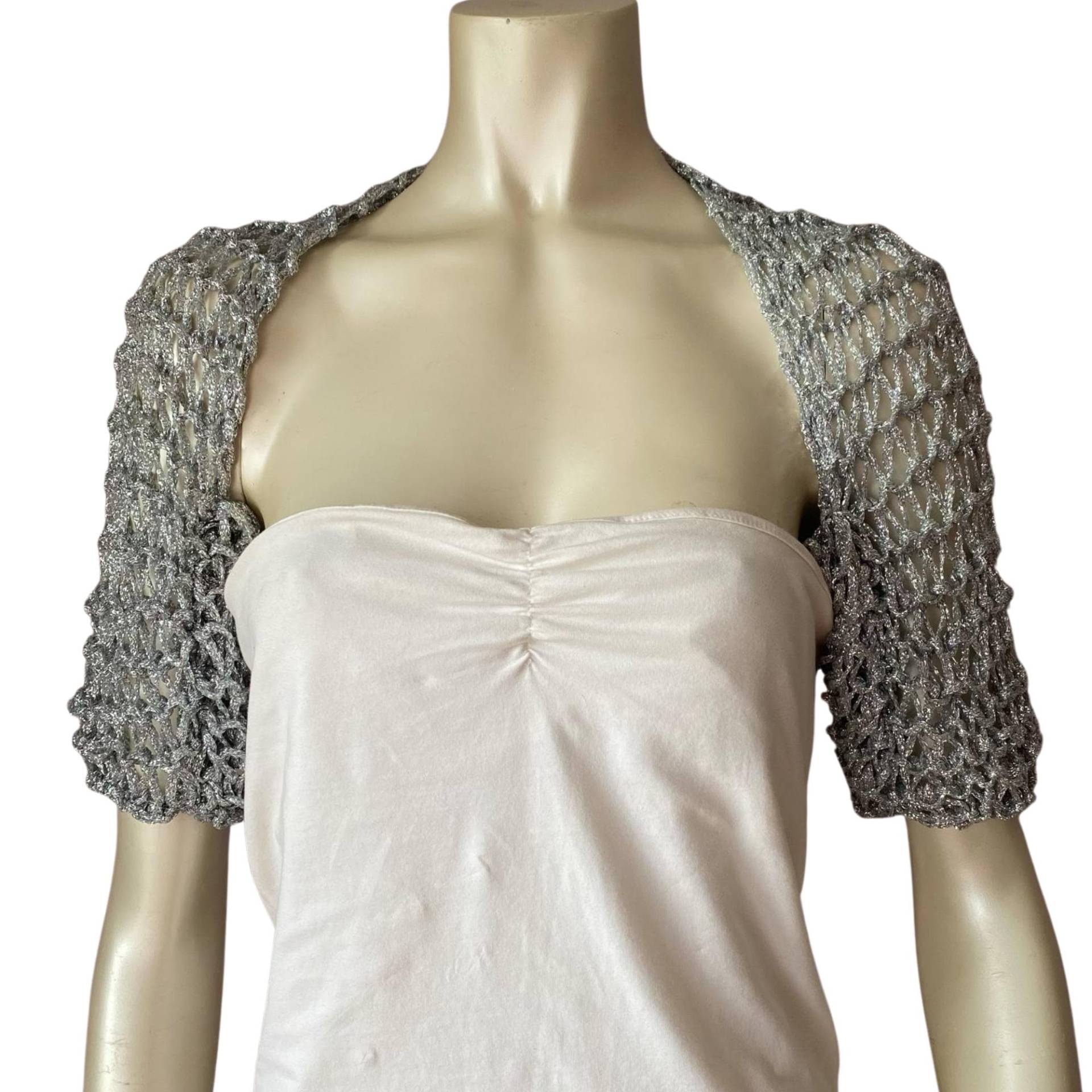 Metallic Silber Braut Shrug, Häkeln Sommer Hochzeit Abend Bolero Jacke, Plus Größe Grau Top Metallic Silber Braut Shrug, Häkeln Sommer Hochzeit Abend Bolero Jacke, Plus Größe Grau Top von MilenaCh