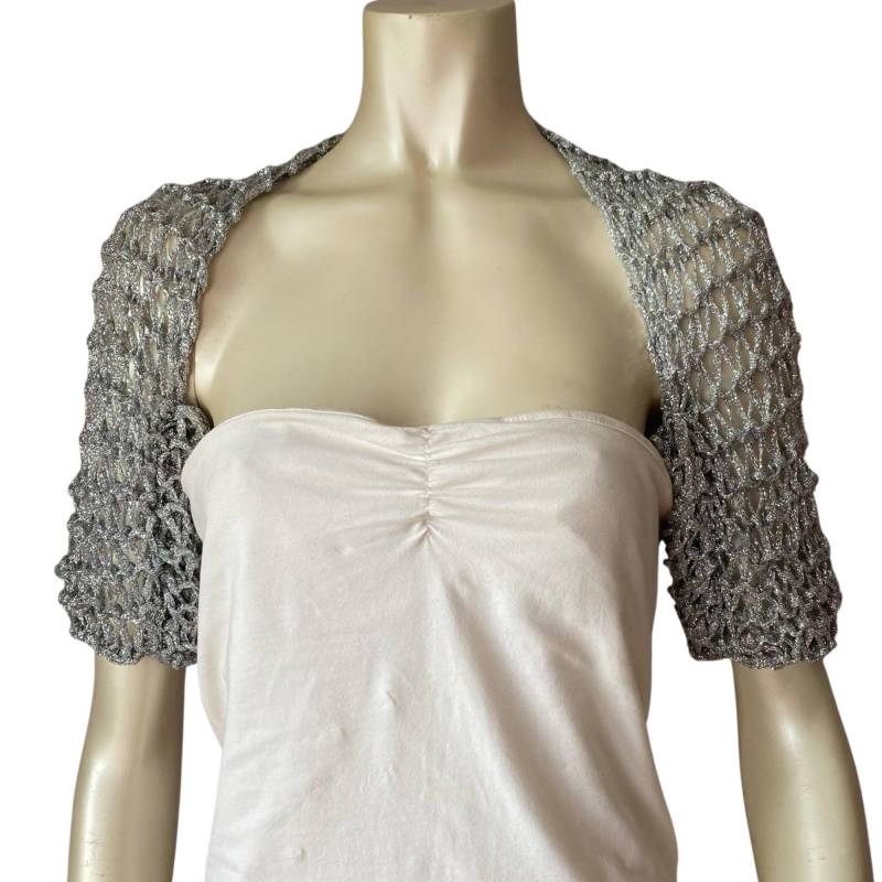 Metallic Silber Braut Shrug, Häkeln Sommer Hochzeit Abend Bolero Jacke, Plus Größe Grau Top Metallic Silber Braut Shrug, Häkeln Sommer Hochzeit Abend Bolero Jacke, Plus Größe Grau Top von MilenaCh