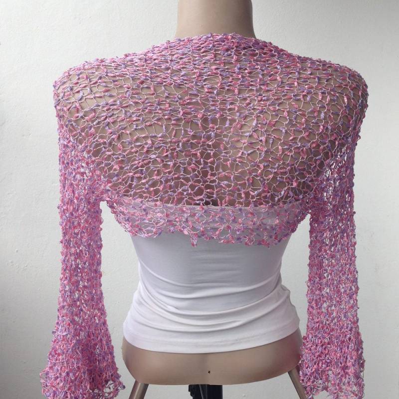Rüschen Ärmel Rosa Lila Sommer Bolero Shrug, Häkeln Seidige Spitze Brautjungfer Hochzeit Kurze Jacke Mit 3/4 Ärmeln Rüschen Ärmel Rosa Lila Sommer Bolero Shrug, Häkeln Seidige Spitze Brautjungfer Hochzeit Kurze Jacke Mit 3/4 Ärmeln von MilenaCh